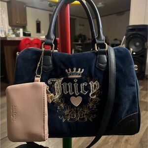 Juicy Couture Black and Navy Satchel with Pink Pouch